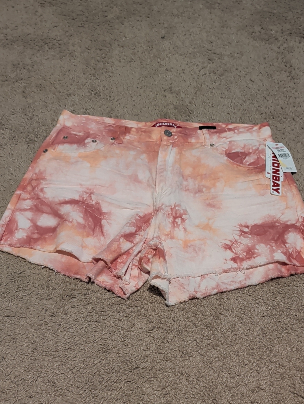 UNIONBAY Women's Pink and Peach Tie-Dye Denim Shorts NWT